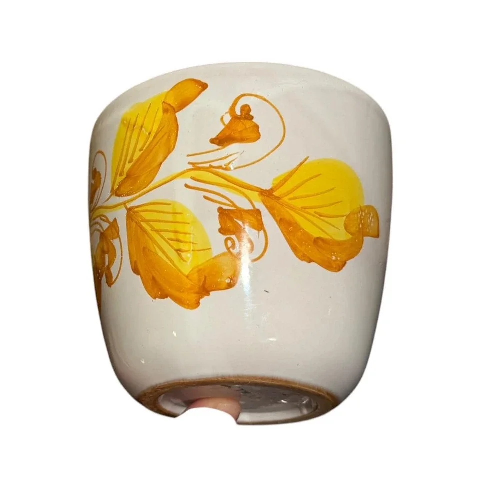 Vintage Italian Hand Painted Floral Ceramic Planter Cache Pot Yellow